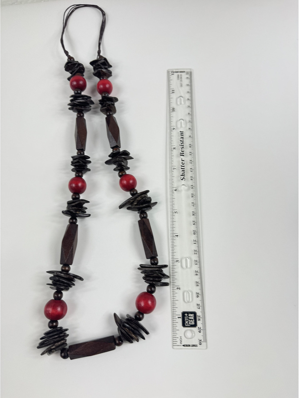 Fashion Jewelry Red & Wooden Beaded Women's Necklace - Picture 2 of 3